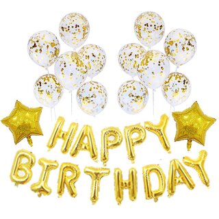                       Fancy Creation Happy Birthday Decoration Combo Pack of foil baloon star foil 2pc,10pc golden confetti balloon                                              