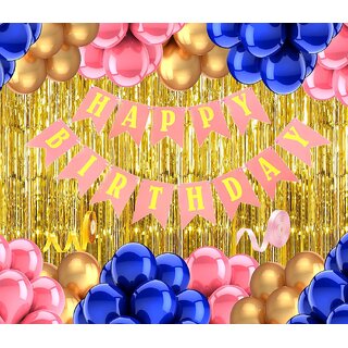                       Fancy Creation Pink Blue Gold Birthday Decorations for Girls Set                                              