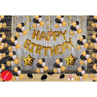                       Fancy Creation Happy Birthday Decoration Kit Pack Of 118 Combo Black Golden Silver Items Set                                              