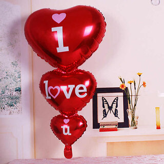                       Fancy Creation Triple Heart I LOVE YOU written Foil Balloon                                              
