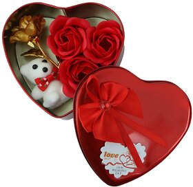 Thriftkart Heart Shape Gift Box with Teddy  Rose for Wife Girlfriend Fiance Valentine's Day