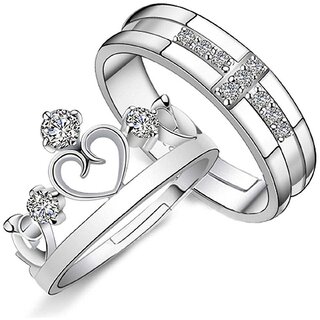                       Thriftkart Valentine Gift Proposal Couple Ring Set with Cubic Zirconia for Men and Women                                              