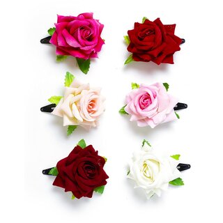 Thriftkart Rose Hair Clips Decorative Hair Pins Accessories for Women and Girls (Pack of 6, Multicolor)