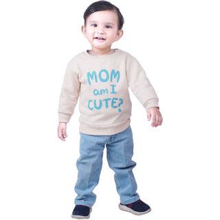 Kid Kupboard Baby Boys Full-Sleeves Beige Light Weight Sweatshirt (1-2 Years, Cotton, Pack of 1)