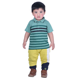                       Kid Kupboard Baby Boys Half-Sleeves Green Light Weight T-Shirt (1-2 Years, Cotton, Pack of 1)                                              