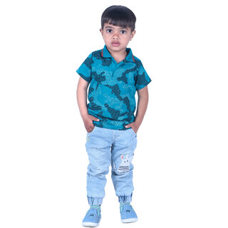                       Kid Kupboard Baby Boys Half-Sleeves Blue Light Weight T-Shirt (4-5 Years, Cotton, Pack of 1)                                              