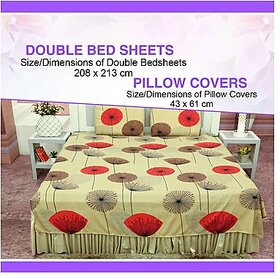UnV Almond floral print King size double bedsheet with pillow covers