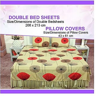                       UnV Almond floral print King size double bedsheet with pillow covers                                              