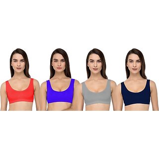 Texello Pack of 4 Women Sports Non Padded Bra (Multicolor)