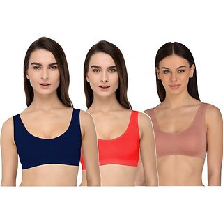 Texello Pack of 3 Women Sports Non Padded Bra (Multicolor)