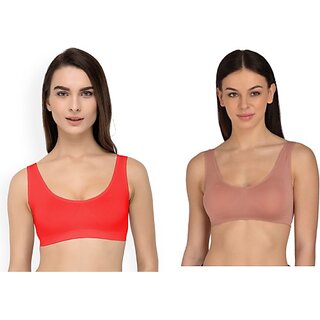                       Texello Pack of 2 Women Sports Non Padded Bra (Red, Pink)                                              
