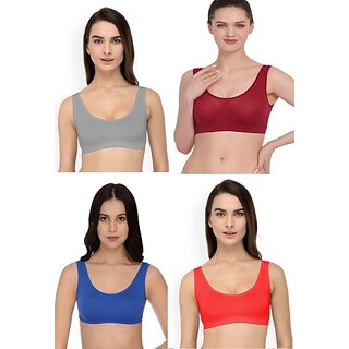                       Texello Pack of 4 Women Sports Non Padded Bra (Multicolor)                                              