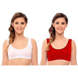                       Texello Pack of 2 Women Sports Non Padded Bra (Black, Red)                                              