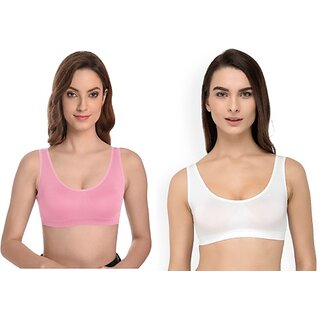                       Texello Pack of 2 Women Sports Non Padded Bra (Pink, White)                                              