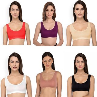                       Texello Pack of 6 Women Sports Non Padded Bra (Multicolor)                                              