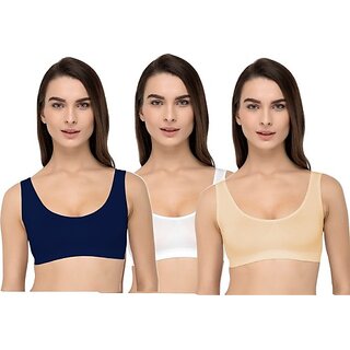                       Texello Pack of 3 Women Sports Non Padded Bra (Multicolor)                                              