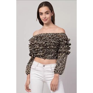 Crockoset Casual Regular Sleeves Printed Women Brown Top Crockoset Casual Regular Sleeves Printed Women Brown Top
