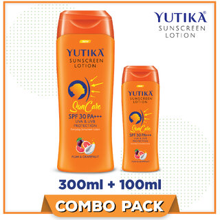                       Yutika Sunscreen Lotion Sun Care SPF 30 UV Protection, 300ml + 100ml (Combo Pack)                                              