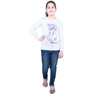                       Kid Kupboard Girls Full-Sleeves White Light Weight Sweatshirt (8-9 Years, Cotton, Pack of 1)                                              