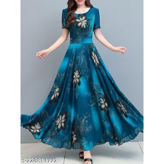 Raabta Teal Green Sunflower Long Dress
