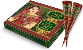 (Pack of 12) Neeta Henna Mehendi Cones | Dark Stain Temporary Tattoo for Festivals & Weddings