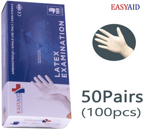 Latex Examination Gloves For Medical and Multi Uses / Non-Sterile Examination Latex Gloves Pack- 100pcs (50pairs)