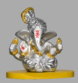 Diviniti Pagdi Ganesha Statue for Car Dashboard  999 Pure Silver Plated Ganpati Ceramic Figurine Peace and Prosperity