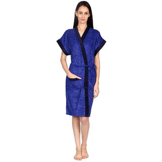                       FeelBlue Terry Cotton Free Size Double Shaded Bathrobe for Women, Royal Blue                                              