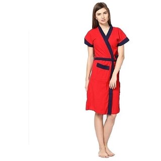                       FeelBlue Terry Cotton Free Size Double Shaded Bathrobe for Women, Red                                              