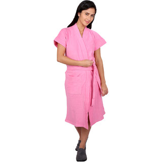                       FeelBlue Terry Cotton Free Size Women's Pink Bathrobe                                              