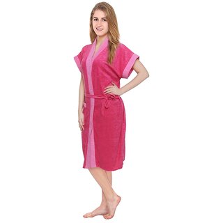                       FeelBlue Terry Cotton Free Size Half Sleeve Bathrobe for Women, Purple                                              