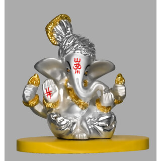                       Diviniti Pagdi Ganesha Statue for Car Dashboard  999 Pure Silver Plated Ganpati Ceramic Figurine Peace and Prosperity                                              