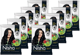 (Pack of 10) Nisha Natural Henna Based Hair Color Henna 10gm Each Pack (Natural Black)