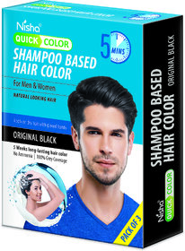 Nisha Quick Color Shampoo Based Hair Color 20ML Each Sachet (10 Sachet in 1 Box), Original Black