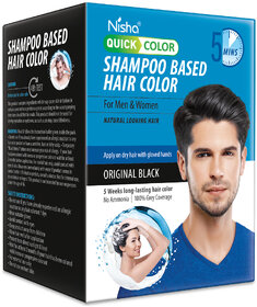 Nisha Quick Color Shampoo Based Hair Color 20ML Each Sachet (10 Sachet in 1 Box), Original Black