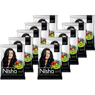 Nisha Natural Henna Based Hair Color Henna 10gm Each Pack Natural Black  (Pack of 10)