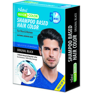 Nisha Quick Color Shampoo Based Hair Color 20ML Each Sachet (10 Sachet in 1 Box), Original Black
