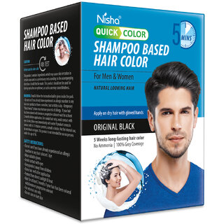                       Nisha Quick Color Shampoo Based Hair Color 20ML Each Sachet (10 Sachet in 1 Box), Original Black                                              