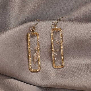                       Resin Long Bar Acrylic Dainty Gold Bling Drop Earrings                                              