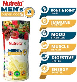 Nutrela Mens Superfood with whey protein for muscle, joint, digestive health, immunity and energy - 400gm Vanilla Flavor