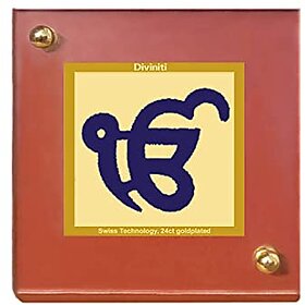 DIVINITI Ik Onkar Idol Photo Frame for Car Dashboard Table D?cor Office | MDF 1B Wooden Frame and 24K Gold Plated Foil| Religious Photo Frame Idol for Pooja Gifts Items (6.3x5.5 cm) (1 Pack)