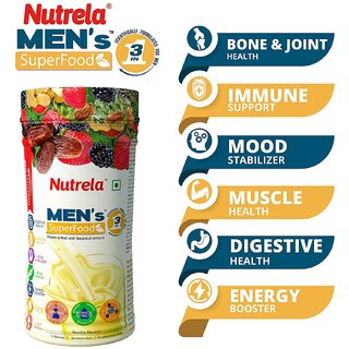                       Nutrela Mens Superfood with whey protein for muscle, joint, digestive health, immunity and energy - 400gm Vanilla Flavor                                              