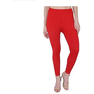                       Casual Cotton Lycra Red Ankle Leggings                                              