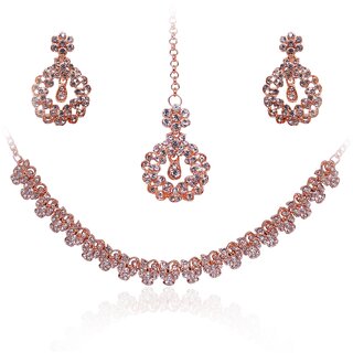                       Arsuvi Traditional American Diamond Jewellery Set For Women  Girls  Ad Necklace Set With Earrings  Maangtika                                              