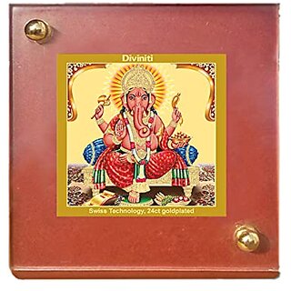                       DIVINITI Ganesha Frontpose God Idol Photo Frame for Car Dashboard Table Dxc3xa9cor| MDF 1B wooden Frame and 24K Gold Plated Foil|Religious photo frame idol for Pooja Gifts Items (6.3x5.5 cm) (1 Pack)                                              