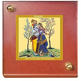                       DIVINITI Radhakrishna God Idol Photo Frame for Car Dashboard Table Dxc3xa9cor office | MDF 1B wooden Frame and 24K Gold Plated Foil| Religious photo frame idol for Pooja Gifts Items (6.3x5.5 cm)                                              