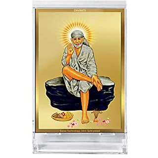                       DIVINITI Sai Baba Photo Frame for Car Dashboard Table Decor|ACF 3 Classic Sai Baba and 24K Gold Plated Foil| Religious Frame Idol for Pooja Gifts Items (11.0 CM X 6.8 CM)                                              