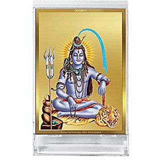                       DIVINITI Lord Shiva God Idol Photo Frame for Car Dashboard Table Dxc3xa9cor|ACF 3 ACRYLIC Frame 24K Gold Plated Foil and |Idol for Pooja Gifts Items (11X6.8 CM)                                              