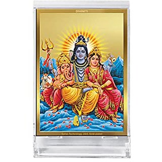                       DIVINITI Lord Shiva's family Idol Photo Frame for Car Dashboard Table Dxc3xa9cor|ACF 3 ACRYLIC Frame 24K Gold Plated Foil and |Idol for Pooja Gifts Items (11X6.8 CM)                                              
