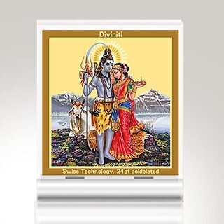                       DIVINITI Lord Shiva and Parvati Idol Photo Frame for Car Dashboard Table Dxc3xa9cor|ACF 3A ACRYLIC Frame 24K Gold Plated Foil and |Idol for Pooja Gift Items (5.8X4.8 CM)                                              